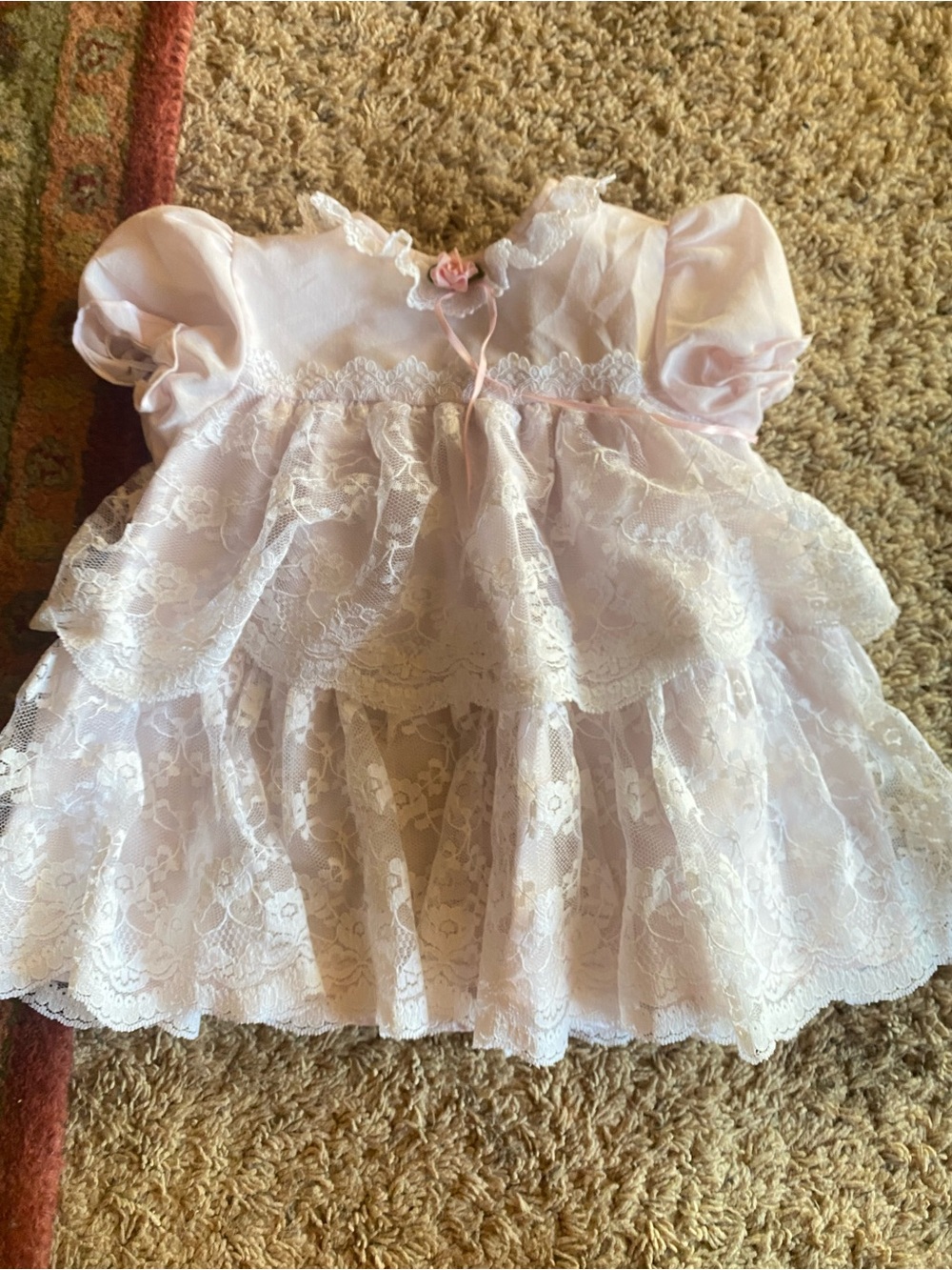Delicate Pink Lace Baby Dress with Ruffled Tiers